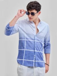 Blue Self Checkered Shirt